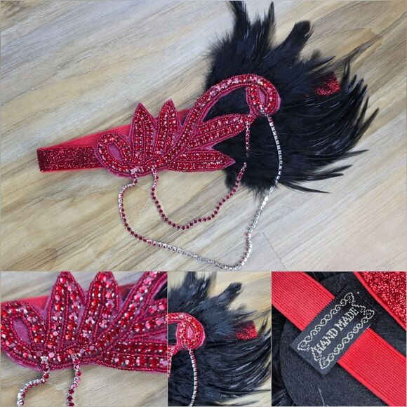 ☔️🩵⏭️NWT Red & Black Gatsby Flapper Dress 5-Piece Set Medium - Picture 11 of 14